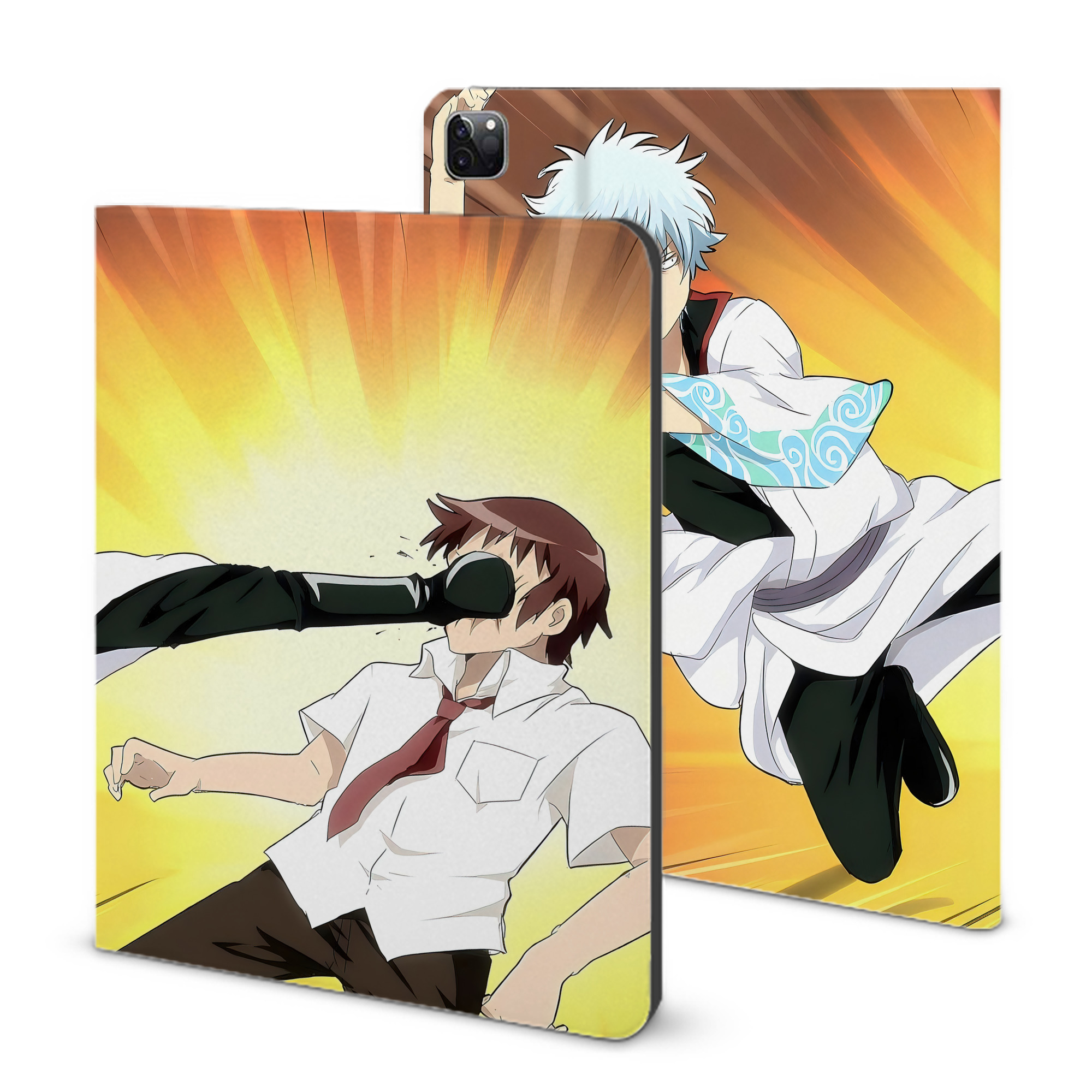 ぎんたま 坂田銀時（さかたぎんとき） 神楽 志村新八（しむら しんぱち） GINTAMA Sakata Gintoki Kagura Shimura Shinpachi IPad ケース ブック型 PUレザー TPU 耐衝撃 軽量 薄型 ペン収納なし 全面保護 IPad 各モデル対応